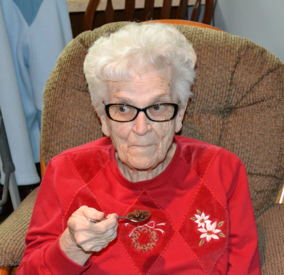 Great Grandma Miller testing the fudge.