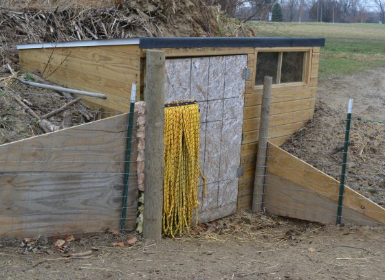 The completed, below grade donkey shelter.